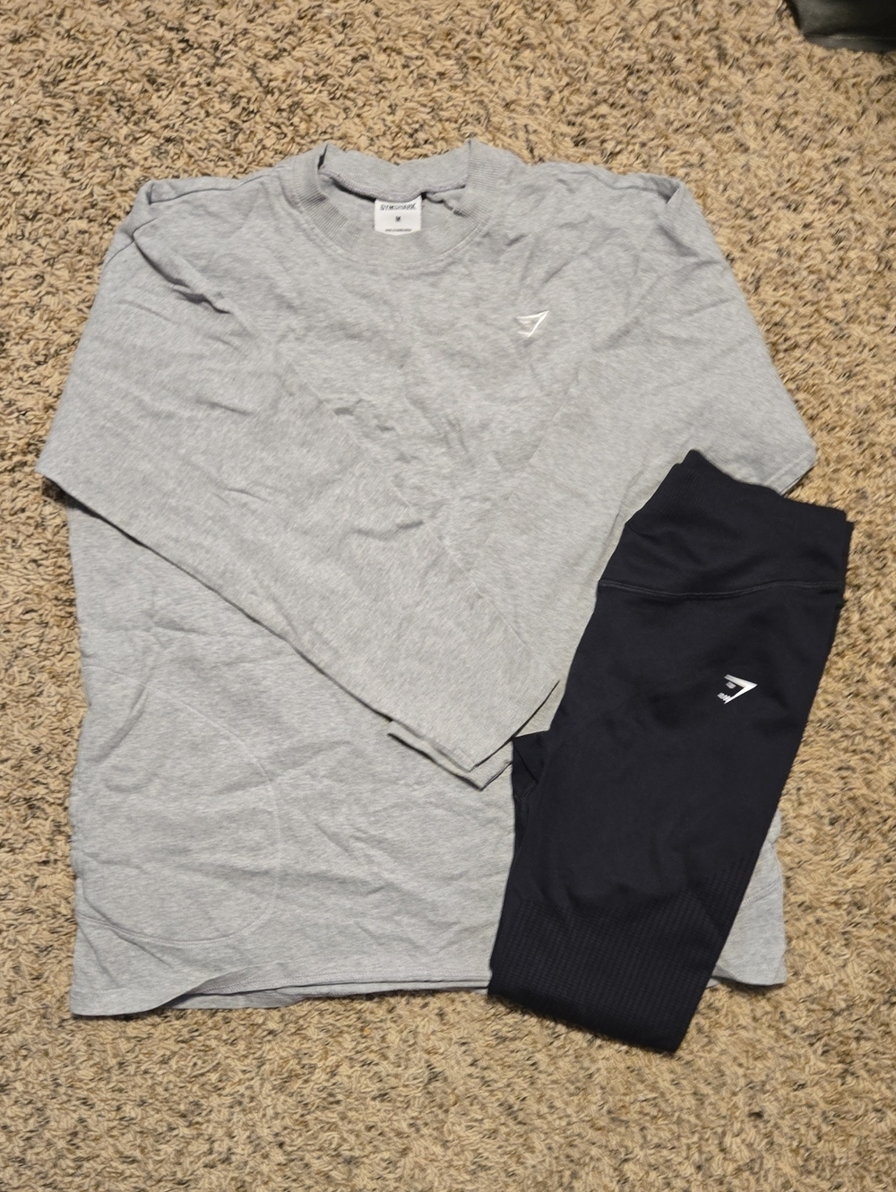 Gymshark Light Grey Long Sleeve Top with Black Leggings
